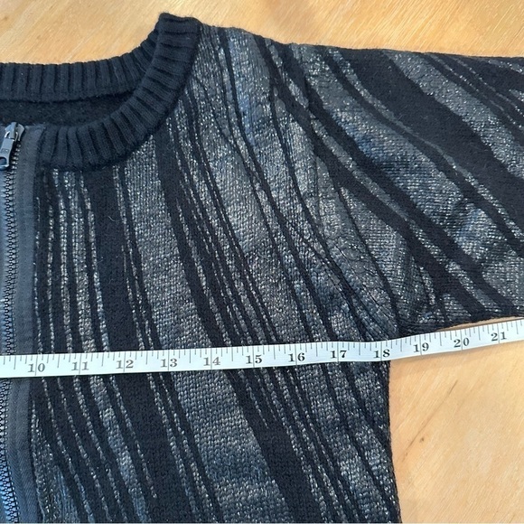 Diane Von Furstenberg Sweater Cardigan 100% Wool Zip Up Metallic Stripe Size S M - Picture 10 of 13